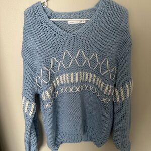 Altar'd State Blue and Cream V-Neck Sweater